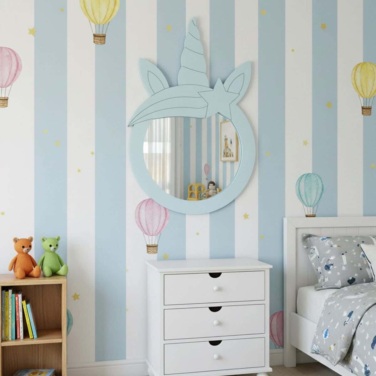 Children's wall mirror, MDF, 80 x 60 x 2 cm - light blue