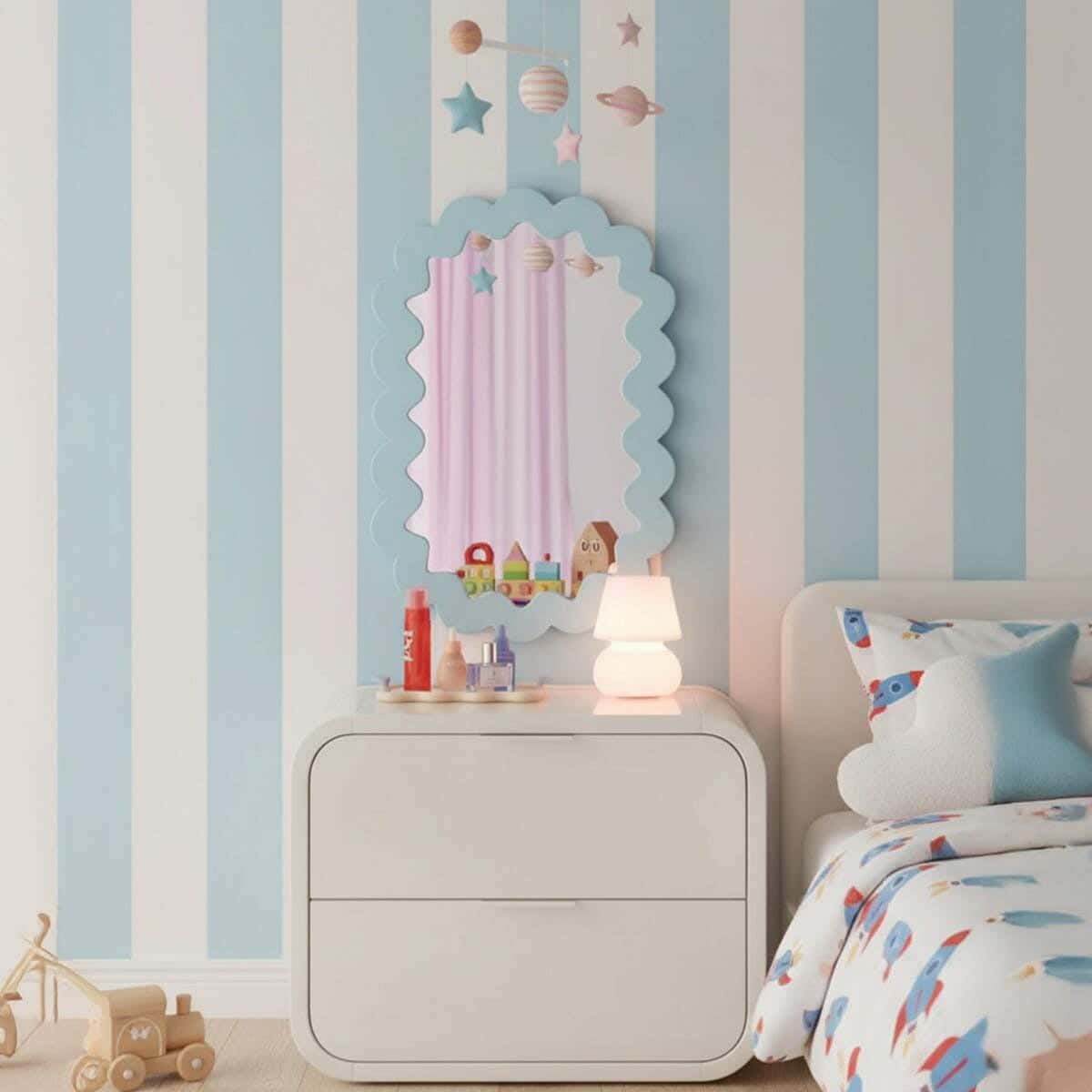 Children's wall mirror, MDF, 80 x 60 x 2 cm - light blue