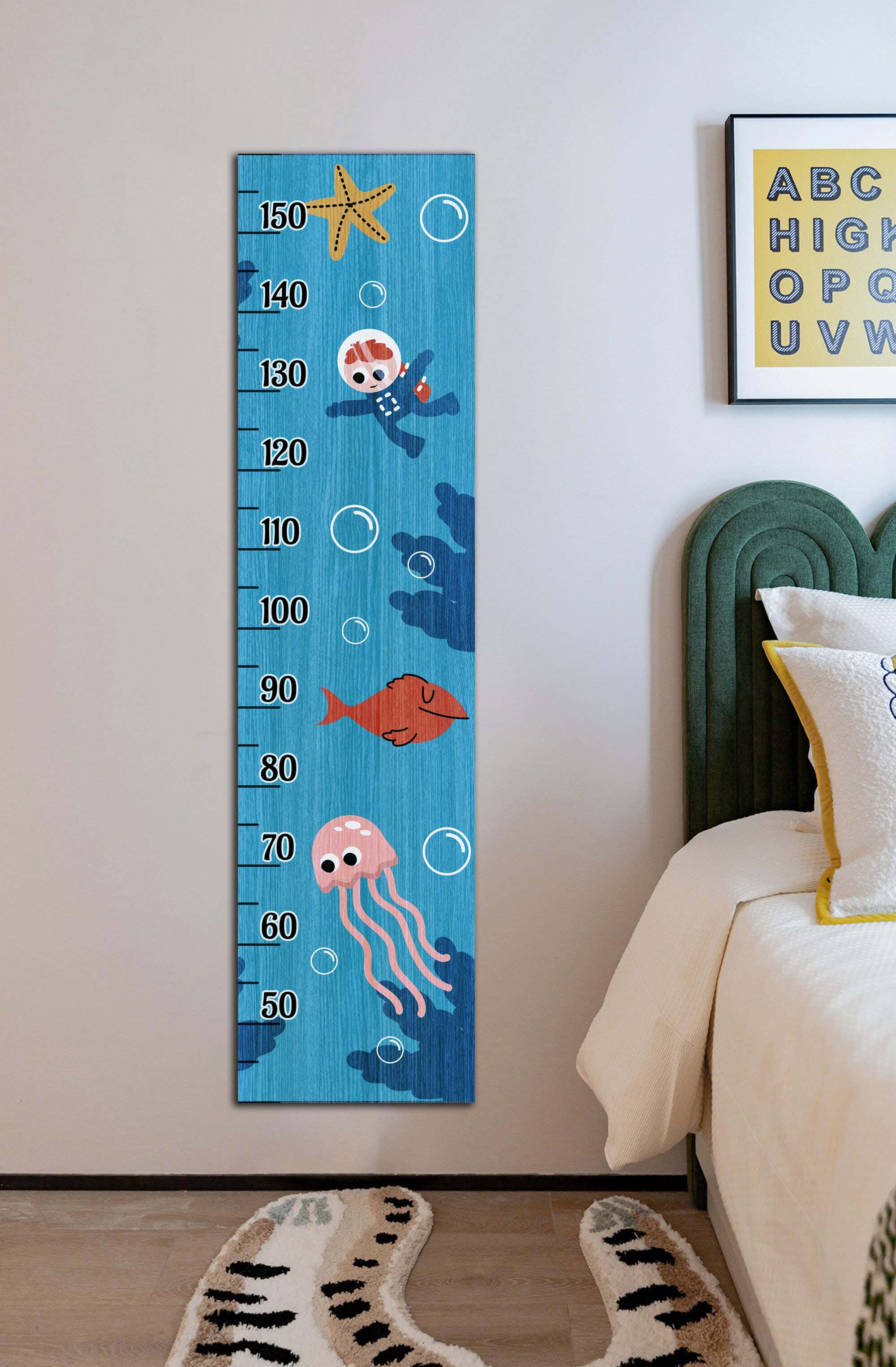 Children's wall decor in the shape of a measuring ruler, MDF, 120 x 30 x 2 cm - Multicolor
