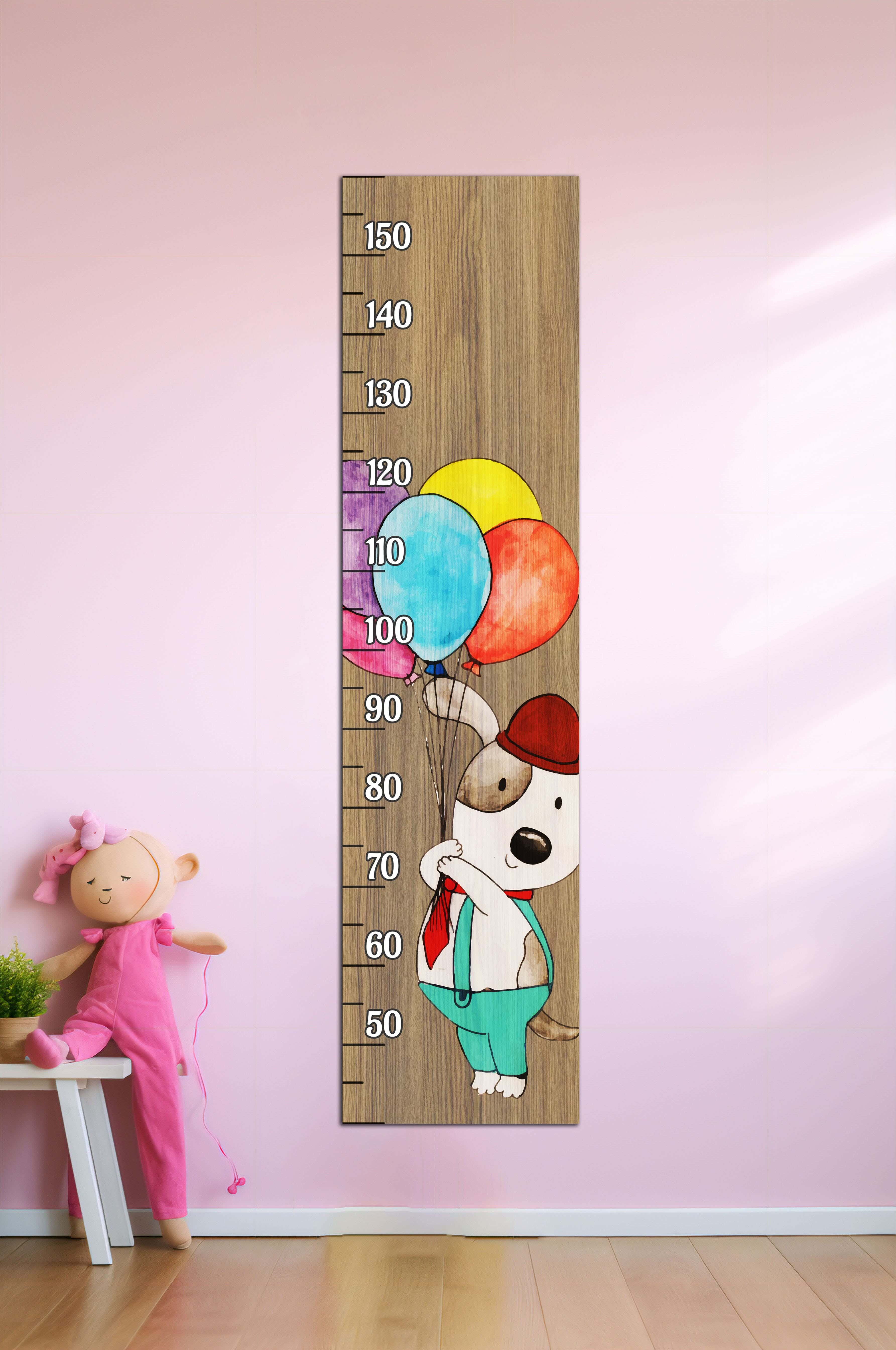 Children's wall decor in the shape of a measuring ruler, MDF, 120 x 30 x 2 cm - Multicolor