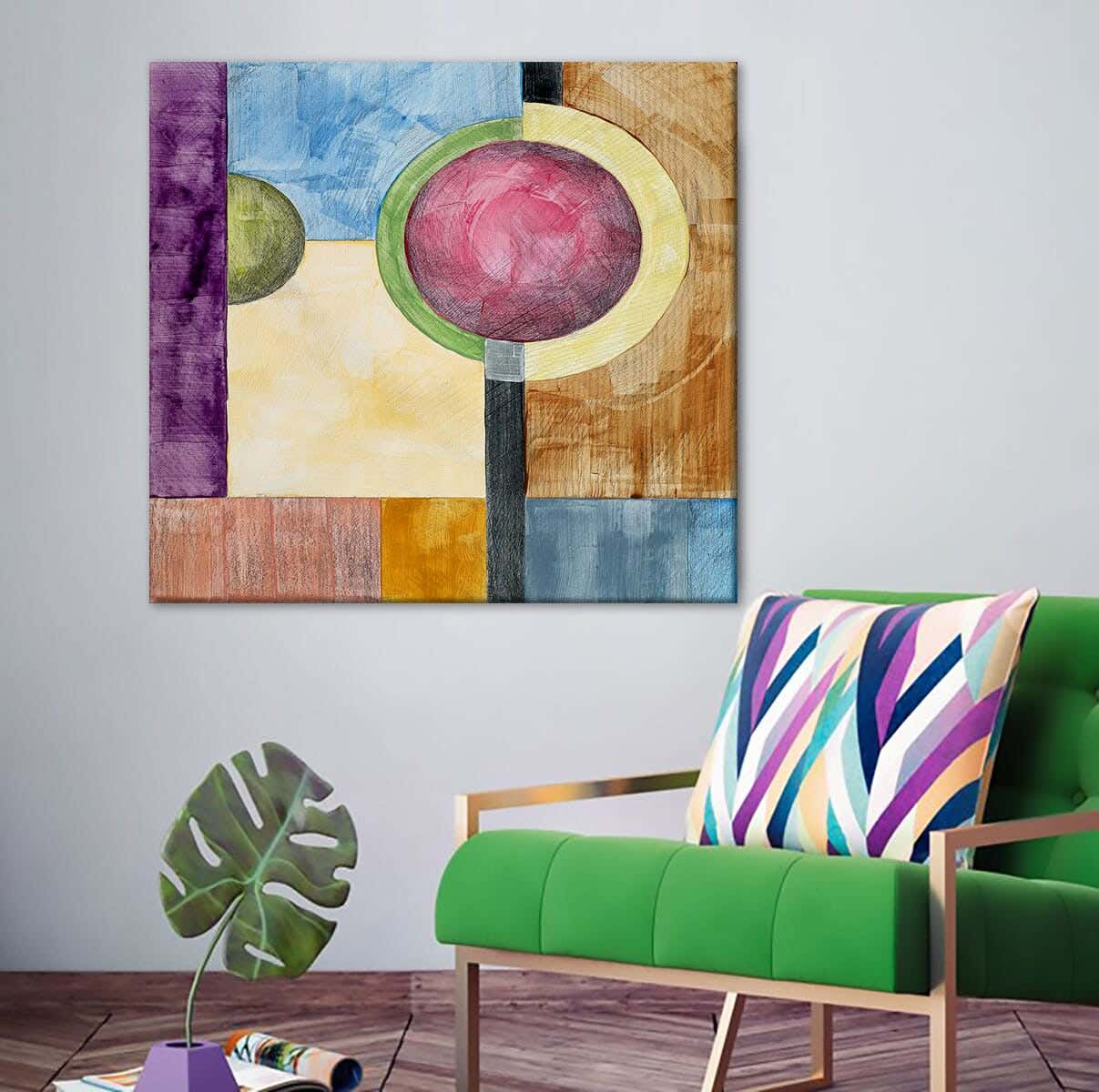 MDF Wood Vinyl Tableau, 60 x 60 cm - Multicolor