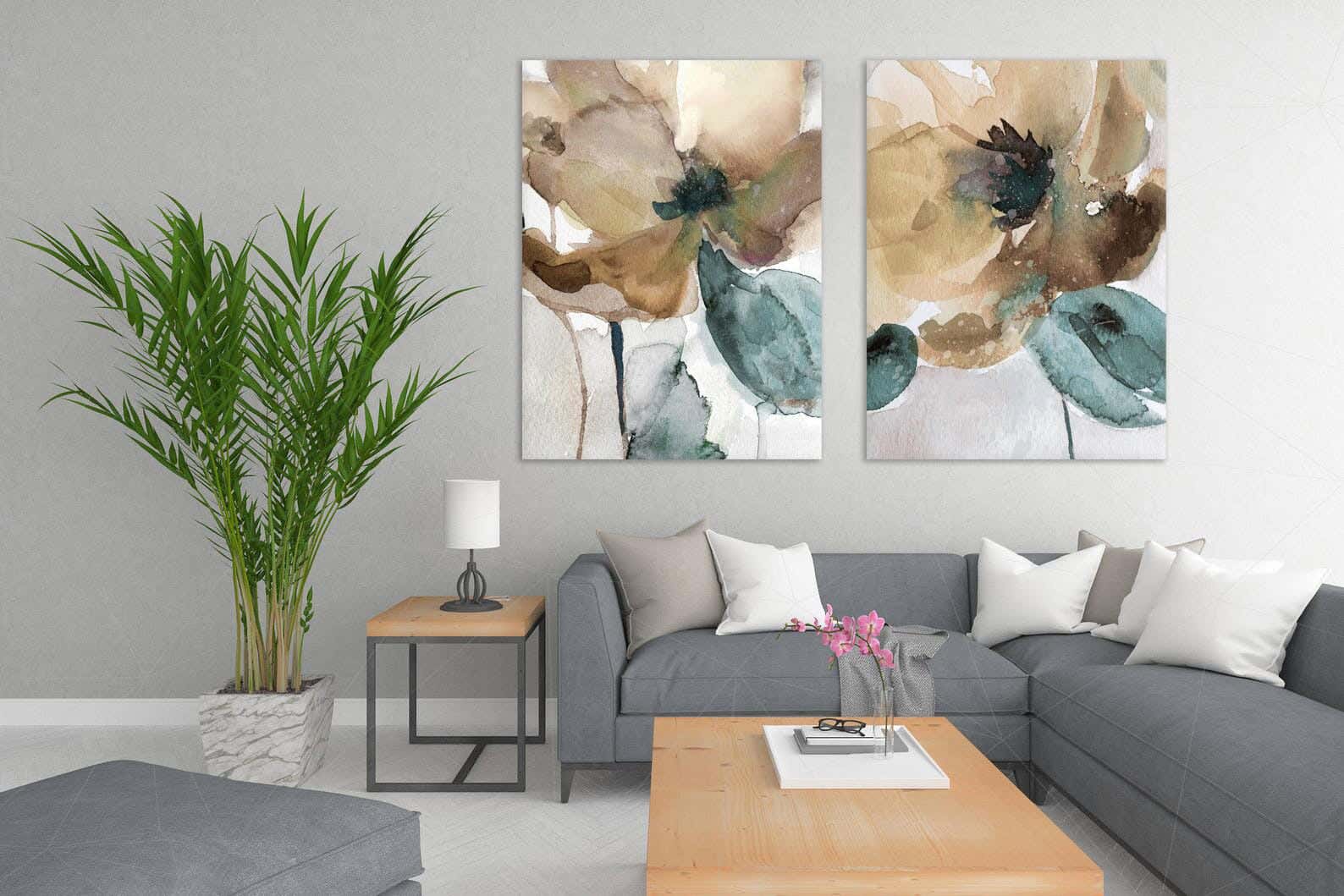 MDF Wood Vinyl Wall Tableau, 2 Pieces, 70 x 100 cm - Multicolor