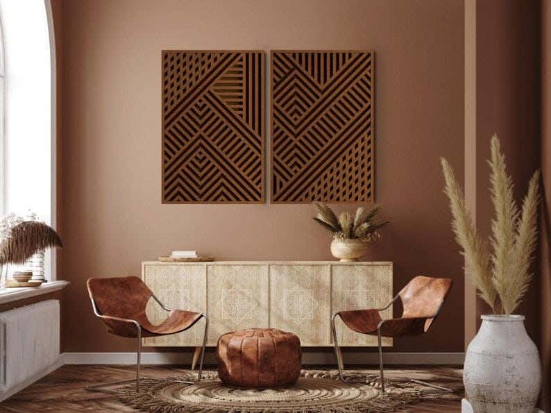 Musky Wood Modern Tableau, 2 Pieces, 80x60 cm - Dark Brown
