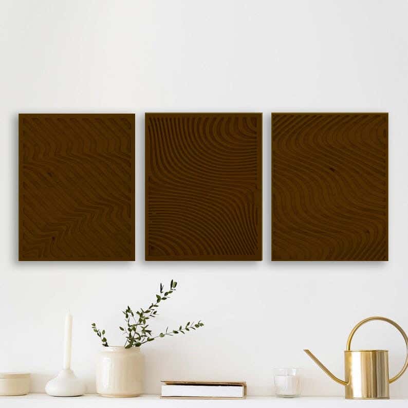 Musky Wood Modern Tableau, 3 Pieces, 80x180 cm - Dark Brown