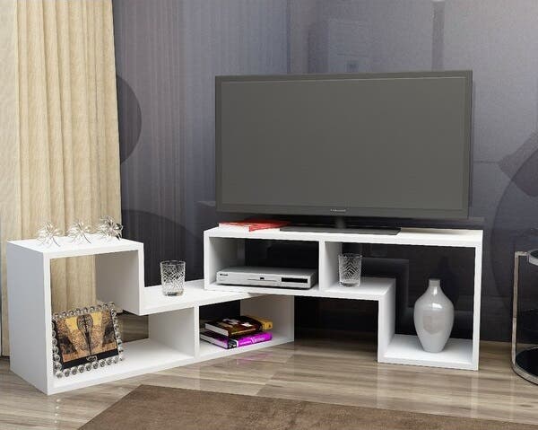 MDF Wood TV Table, 2 Pieces, 60x90x30 cm - White