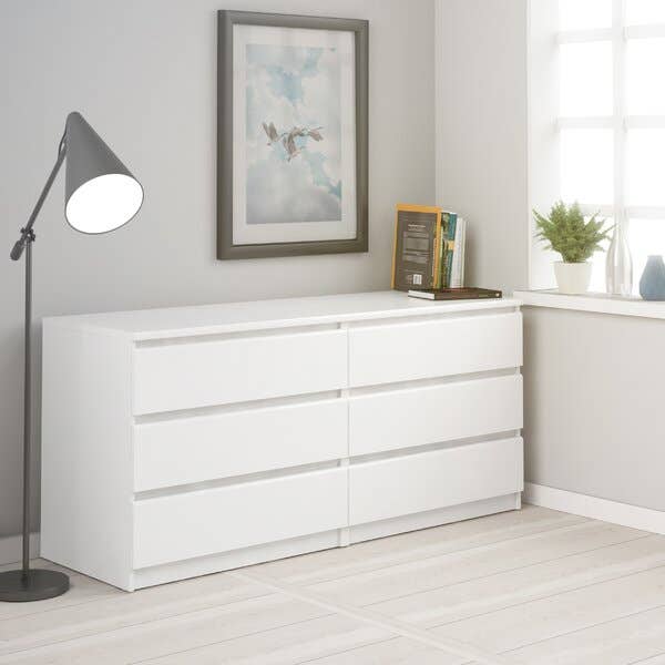 MDF Wood Storage Drawer Set, 6 Drawers, 70x120x40 cm - White