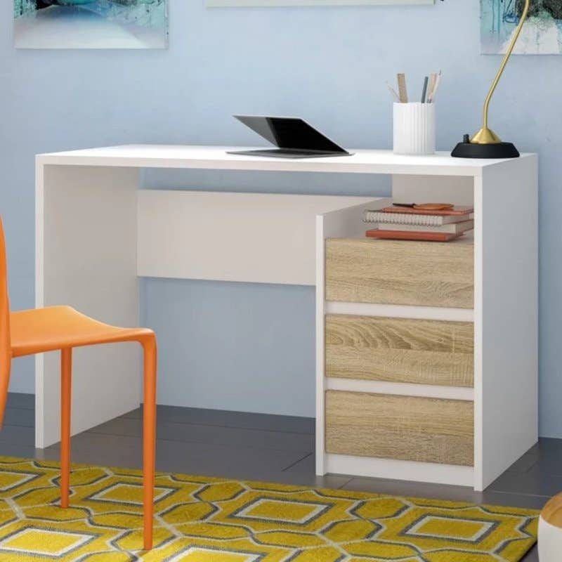 Modern MDF desk, 3 drawers, 78x110x50cm - white