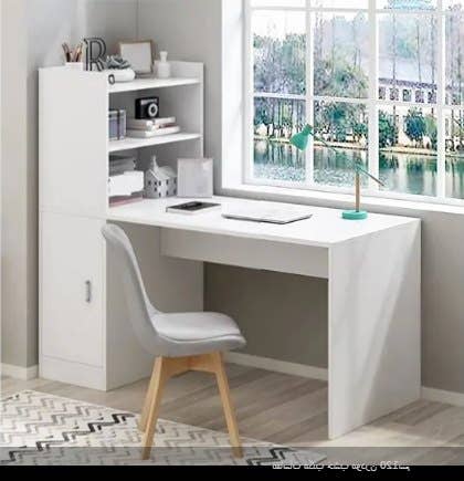 Modern MDF desk, 3 shelves, 140x140x50cm - white