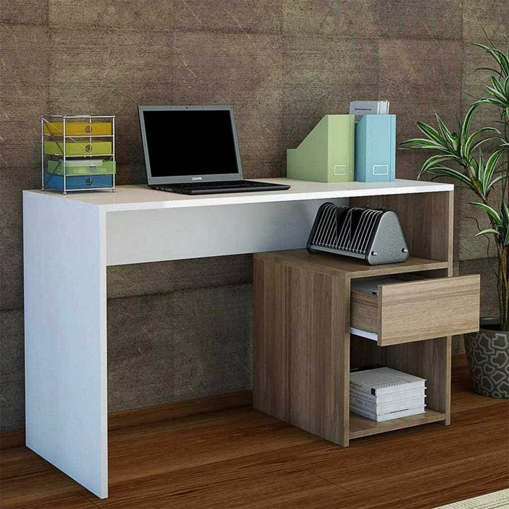 Modern MDF desk, 1 drawer, 1 shelf, 78x120x50cm - white