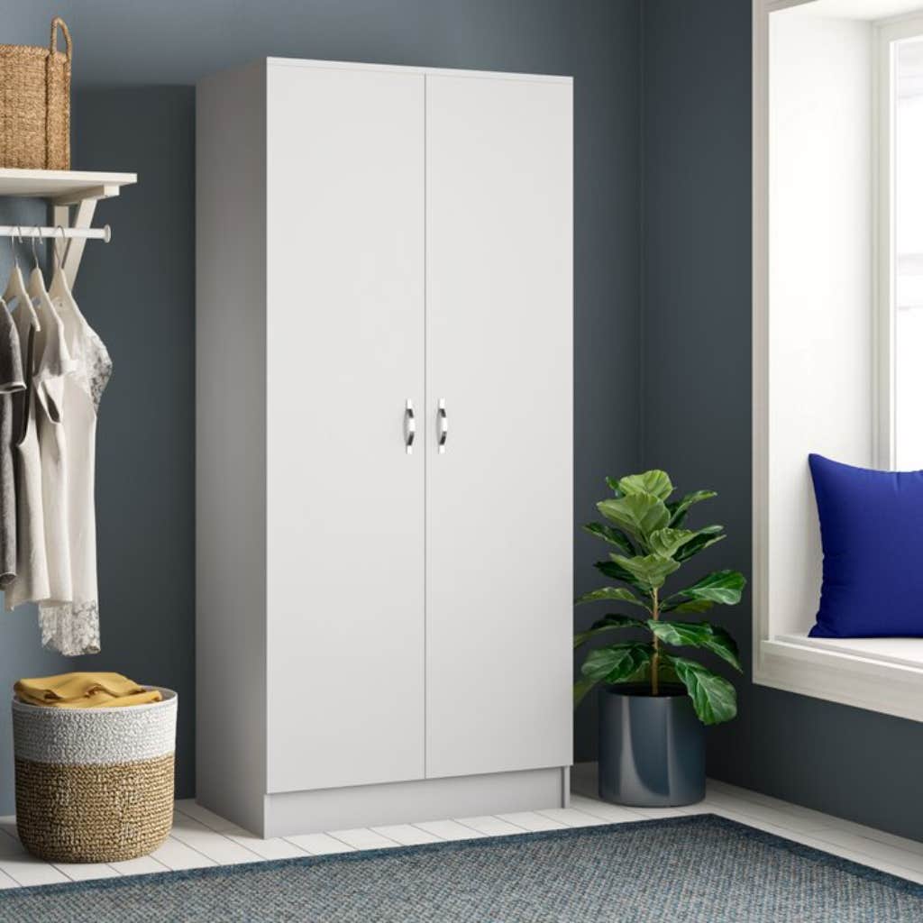 MDF Wood Wardrobe, 1 Shelf, 1 Hanger 210x80x42cm - White