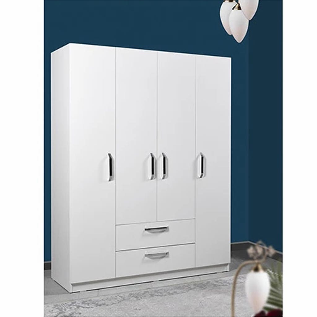 MDF Wood Wardrobe, 9 Shelves, 1 Hanger 210x160x42cm - White