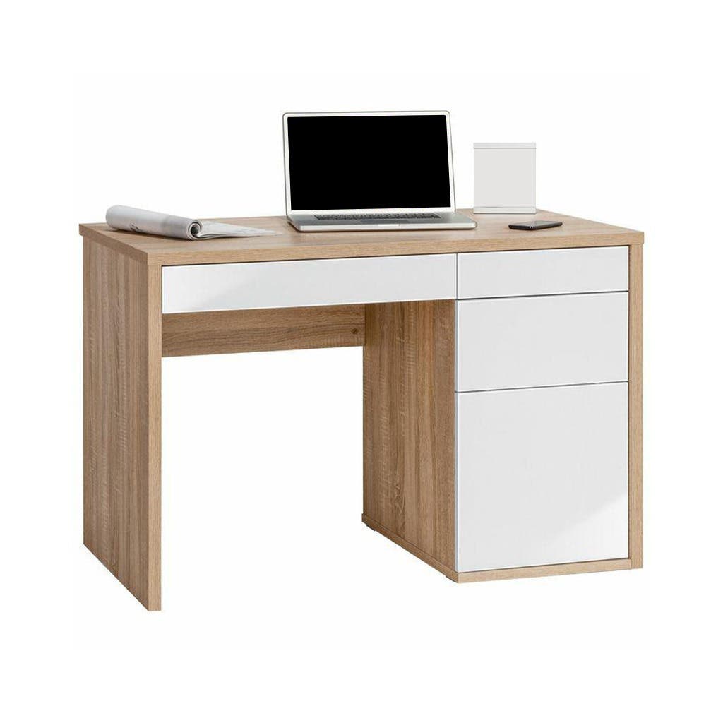 Modern MDF desk, 3 drawers, 1 shelf, 78x110x50cm - white