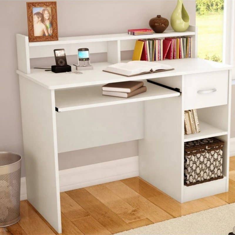 Modern MDF desk, 1 drawer, 2 shelves, 78x110x50cm - white