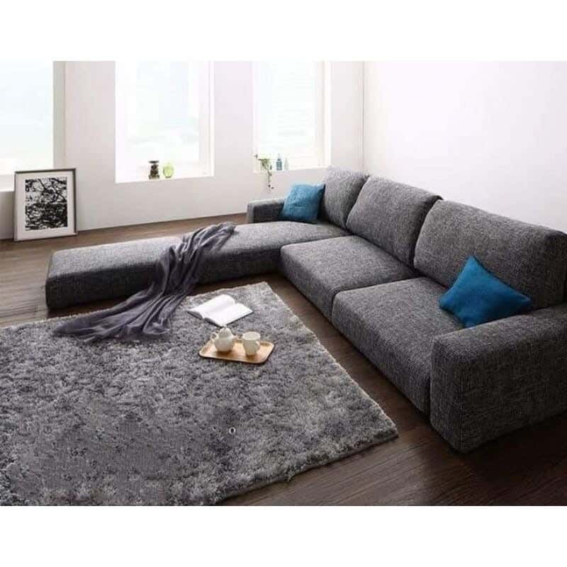 Modern corner sofa, red beech wood, 280x180x80 cm, linen - dark gray
