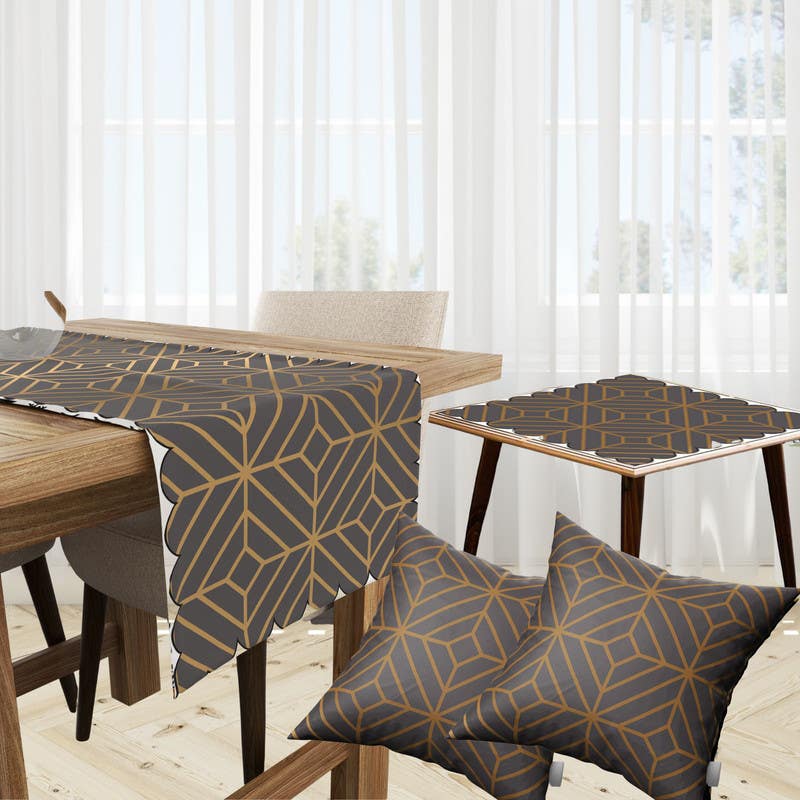 Velvet Runner Dinner Tablecloth, With 2 Cushion Covers - Multicolor, With 2 Side Tablecloth Free