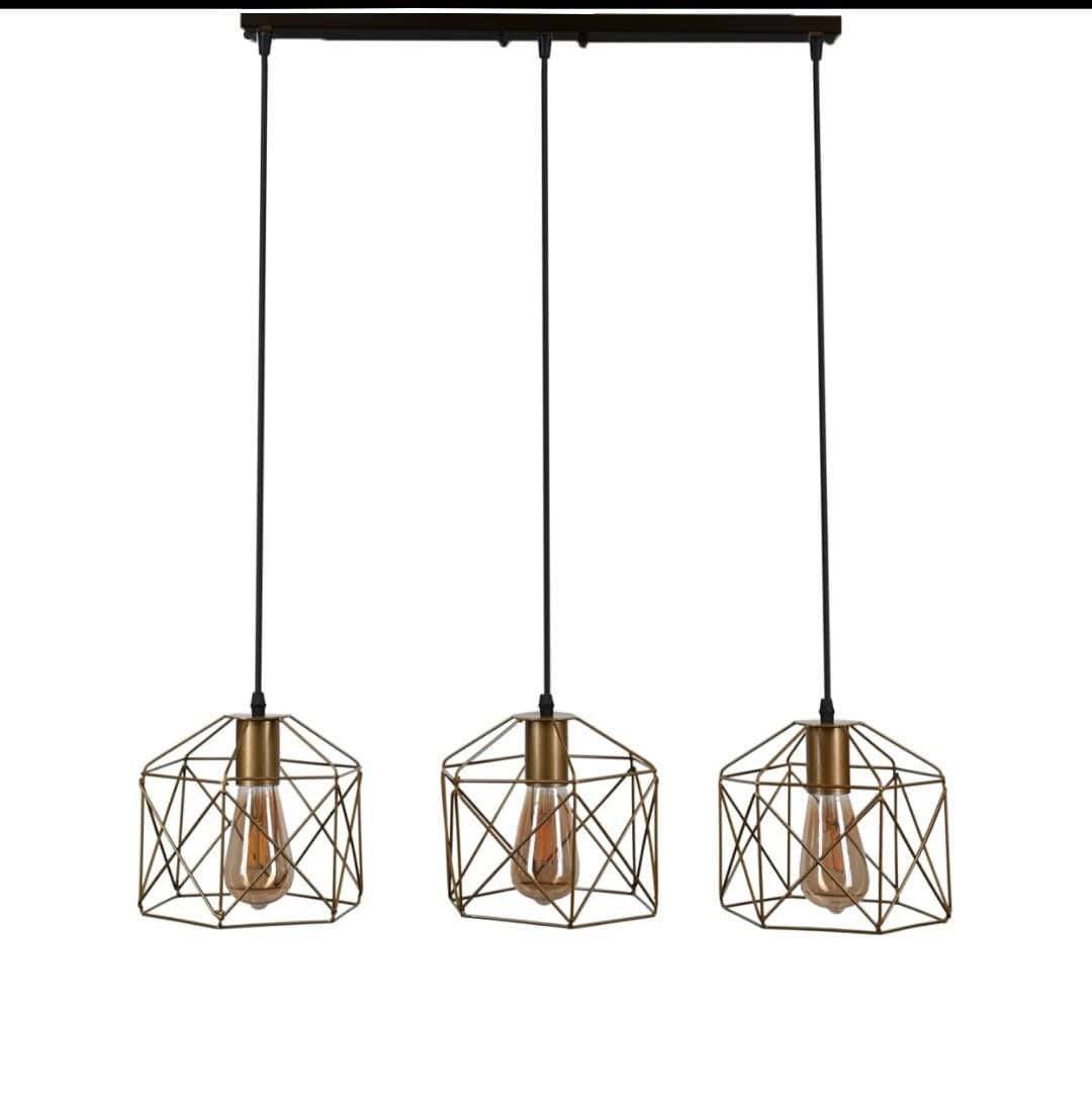Metal Pendant, 3 Bulbs, 80×50 cm - Black Gold