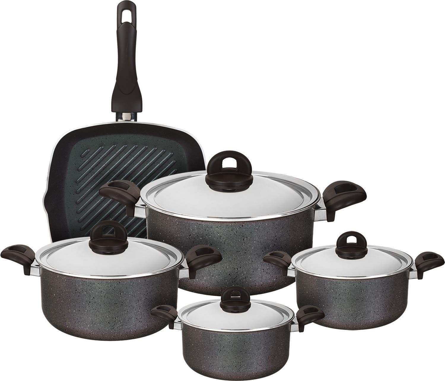 Trueval Granite Pots Set, 9 Pieces - Green