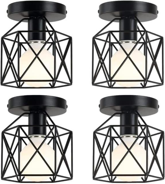 Modern Ceiling Chandelier Set, 4 Pieces, 21x21x21 cm - Black