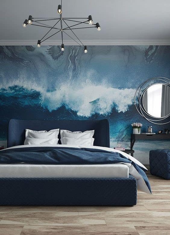 Red beech wood bed, 200x160x120 cm, velvet - navy