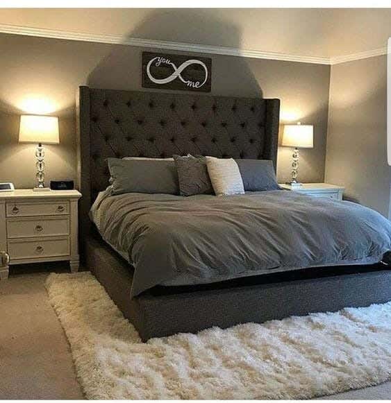Red beech wood bed, 200x160x120 cm, linen - dark gray