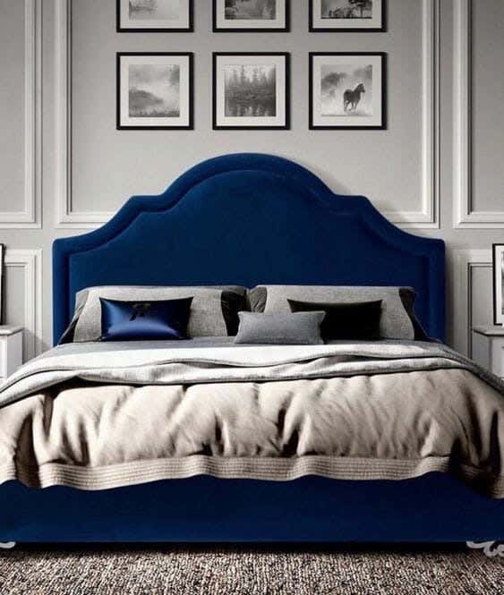 Red beech wood bed, 200x160x120 cm, velvet - navy