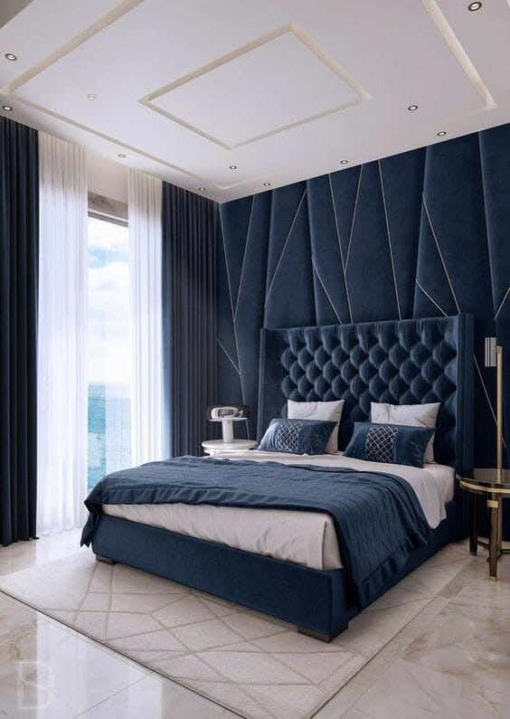 Red beech wood bed, 200x160x120 cm, velvet - navy