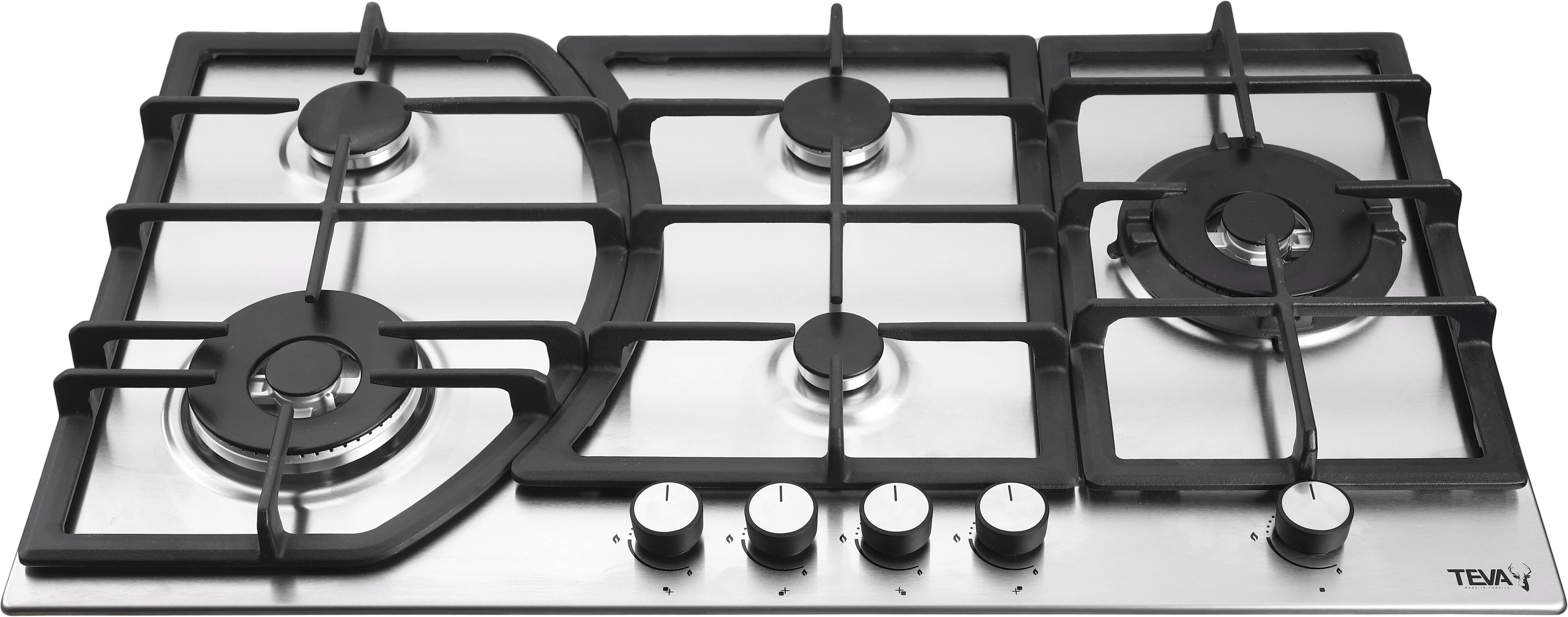 Teva Bf181W Built-In Gas Stove, 5 Burners, 90×50 Cm - Silver Black