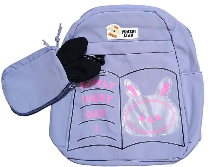 Polyester Rabbit-shaped Backpack for Children, 2 pieces, 23x32 cm - Mauve