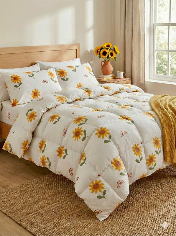 Yarlin Zippered Duvet Cover, Cotton Blend, 1 Piece, 240X220cm, Sunflower Design - Multicolor