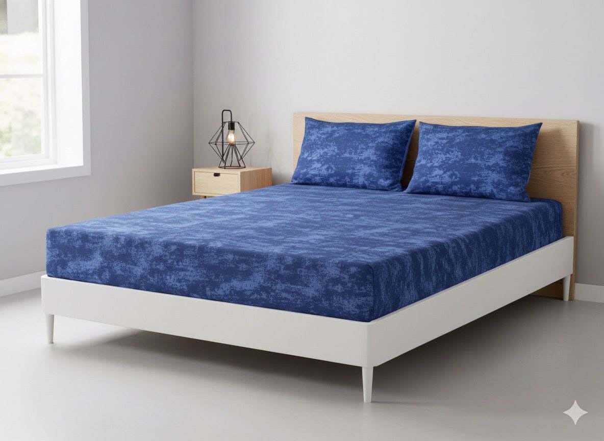 Yarlin Fitted Sheet Set, Cotton Blend, 3 Pieces, 200X200 cm, Blue Noisy Design - Multicolor