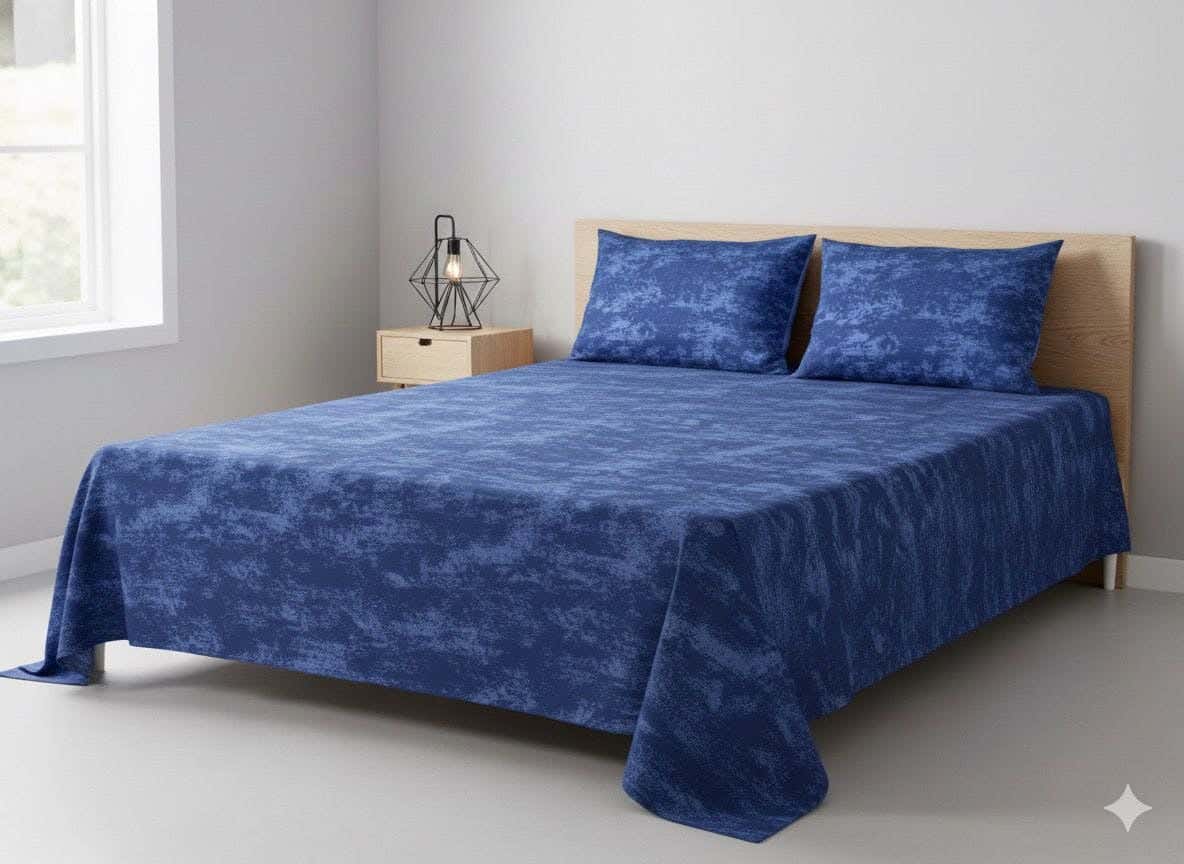 Yarlin Regular Bed Sheet Set, Cotton Blend, Three Pieces, 240X260 cm, Blue Noisy Design - Multicolor
