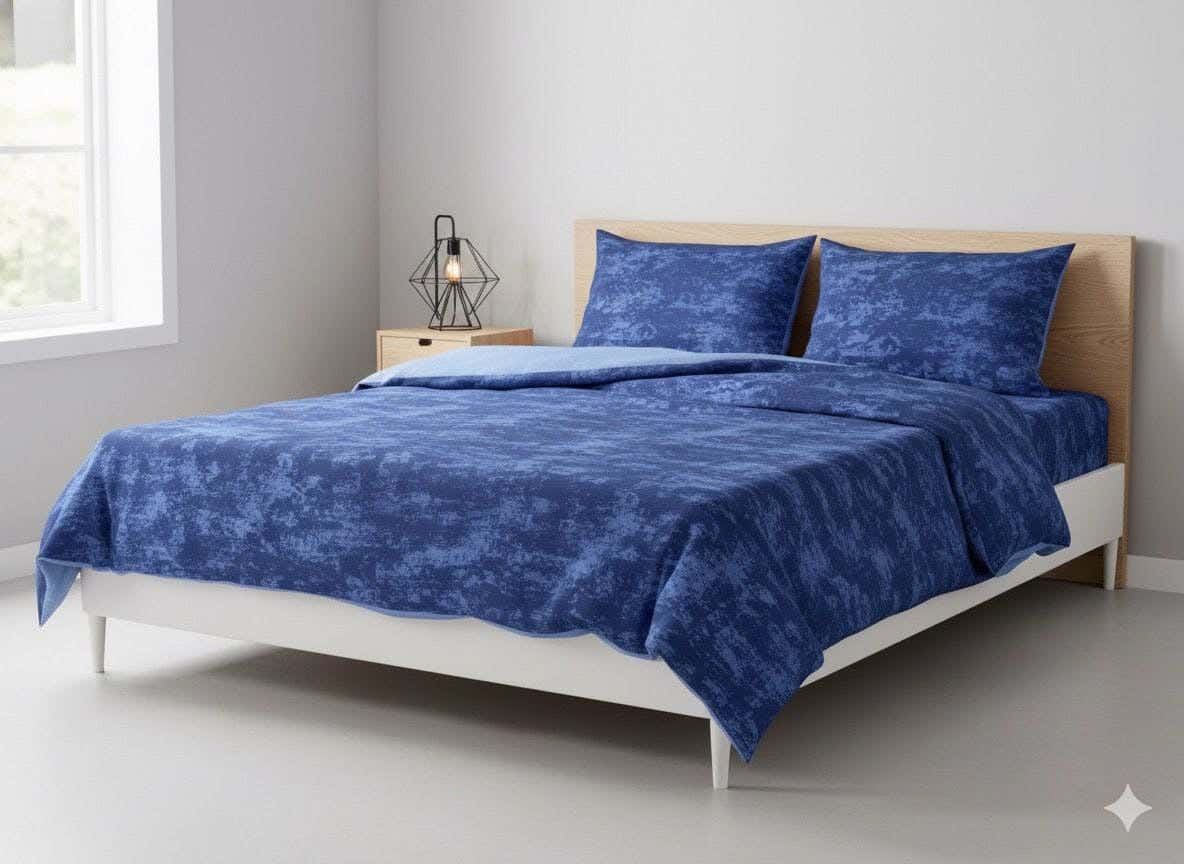 Yarlin Cotton Blend Zippered Duvet Cover, 1 Piece, 240X220 cm, Nuisi Blue Design - Multicolor