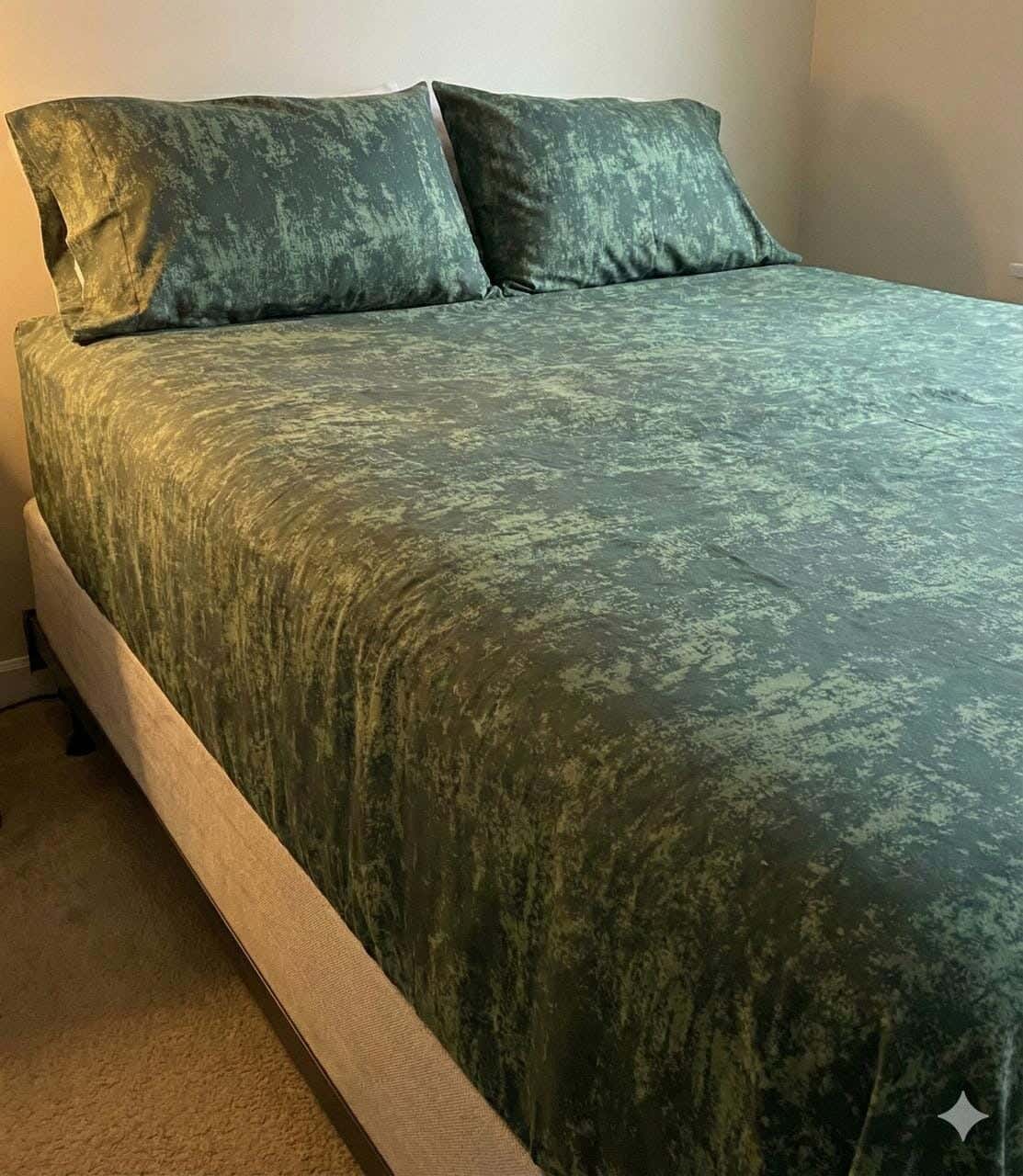 Yarlin Fitted Sheet Set, Cotton Blend, 3 Pieces, 200X160cm, Noise Green Design - Multicolor