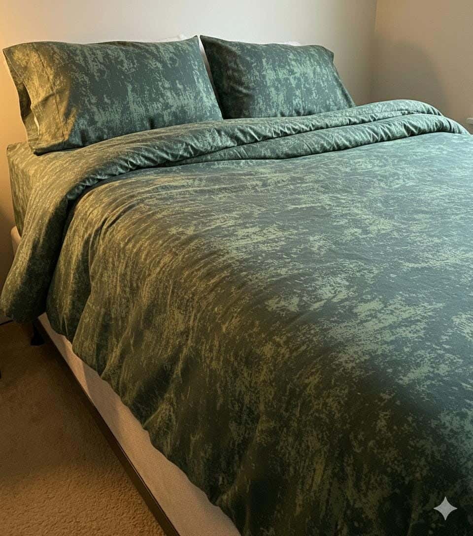 Yarlin Zippered Duvet Cover, Cotton Blend, 1 Piece, 240X220cm, Noise Green Design - Multicolor
