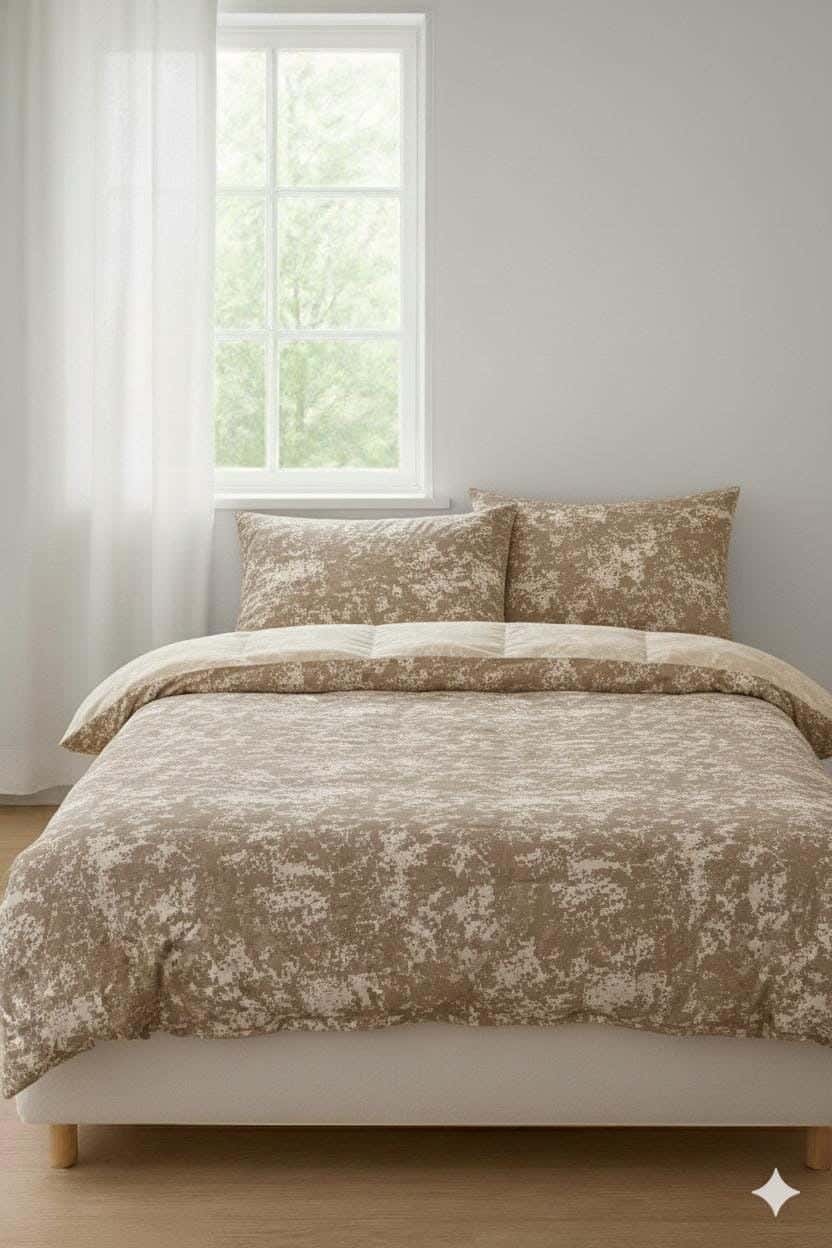 Yarlin Cotton Blend Zippered Duvet Cover, 1 Piece, 240X220cm, Beige Noisy Design - Multicolor