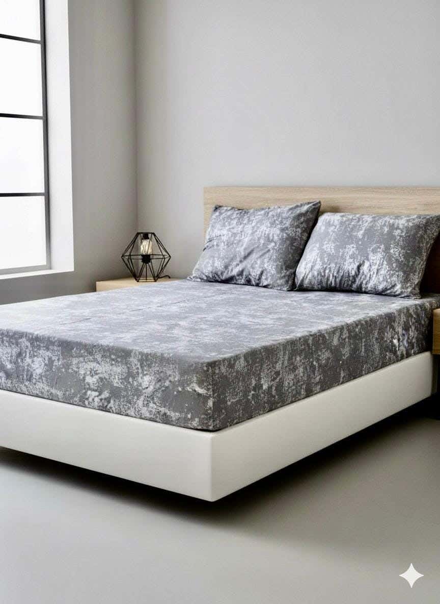 Yarlin Fitted Sheet Set, Cotton Blend, 3 Pieces, 200X160cm, Noisy Grey Design - Multicolor