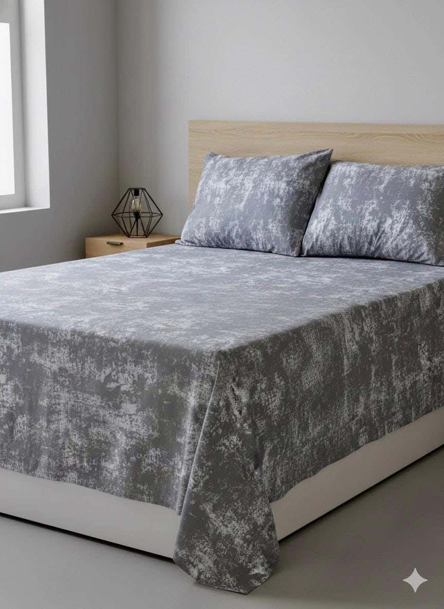 Yarlin Regular Fitted Sheet Set, Cotton Blend, 3 Pieces, 240X240 cm, Noisy Grey Design - Multicolor