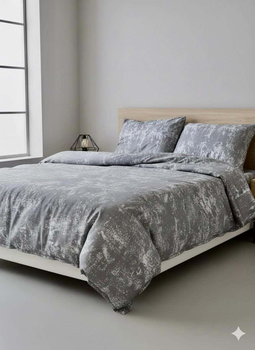 Yarlin Zippered Duvet Cover, Cotton Blend, 1 Piece, 240X220cm, Noisy Grey Design - Multicolor