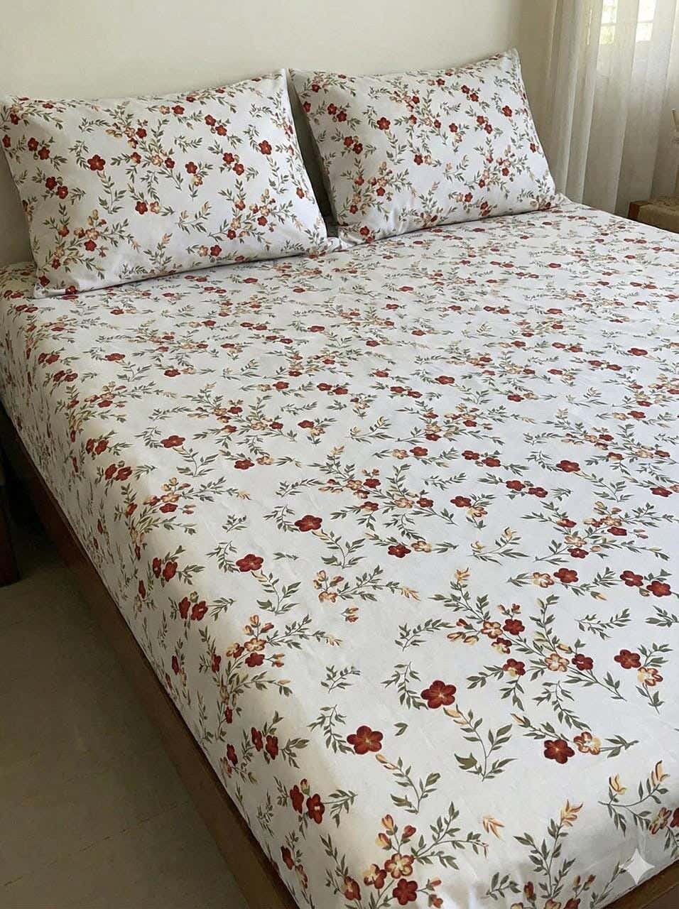 Yarlin Fitted Sheet Set, Cotton Blend, 3 Pieces, 200X200cm, Petal Design - Multicolor