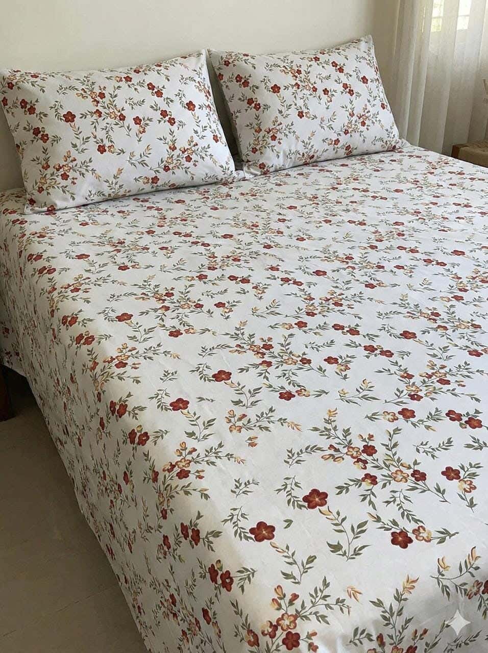 Yarlin Plain Bed Sheet Set, Cotton Blend, 3 Pieces, 240X260 cm, Petal Design - Multicolor