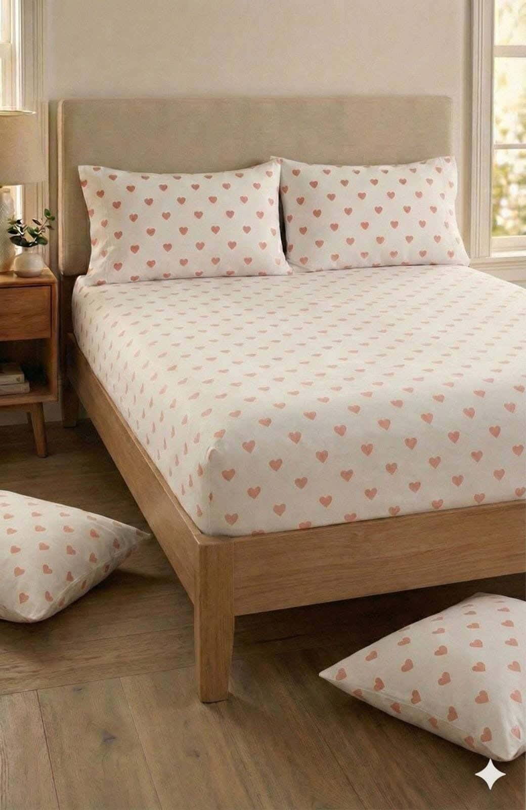 Yarlin Fitted Sheet Set, Cotton Blend, 3 Pieces, 200X160cm, Little Lemon Hearts Design - Multicolor