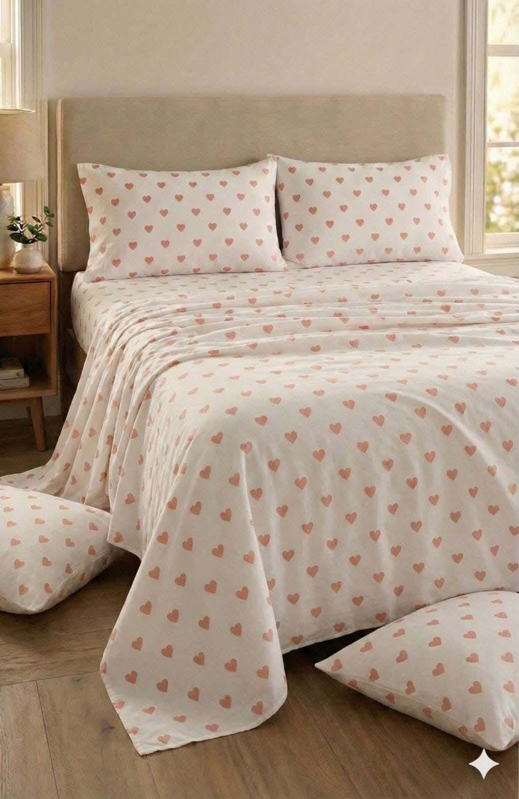 Yarlin Regular Fitted Sheet Set, Cotton Blend, 3 Pieces, 240X280cm, Little Lemon Hearts Design - Multicolor