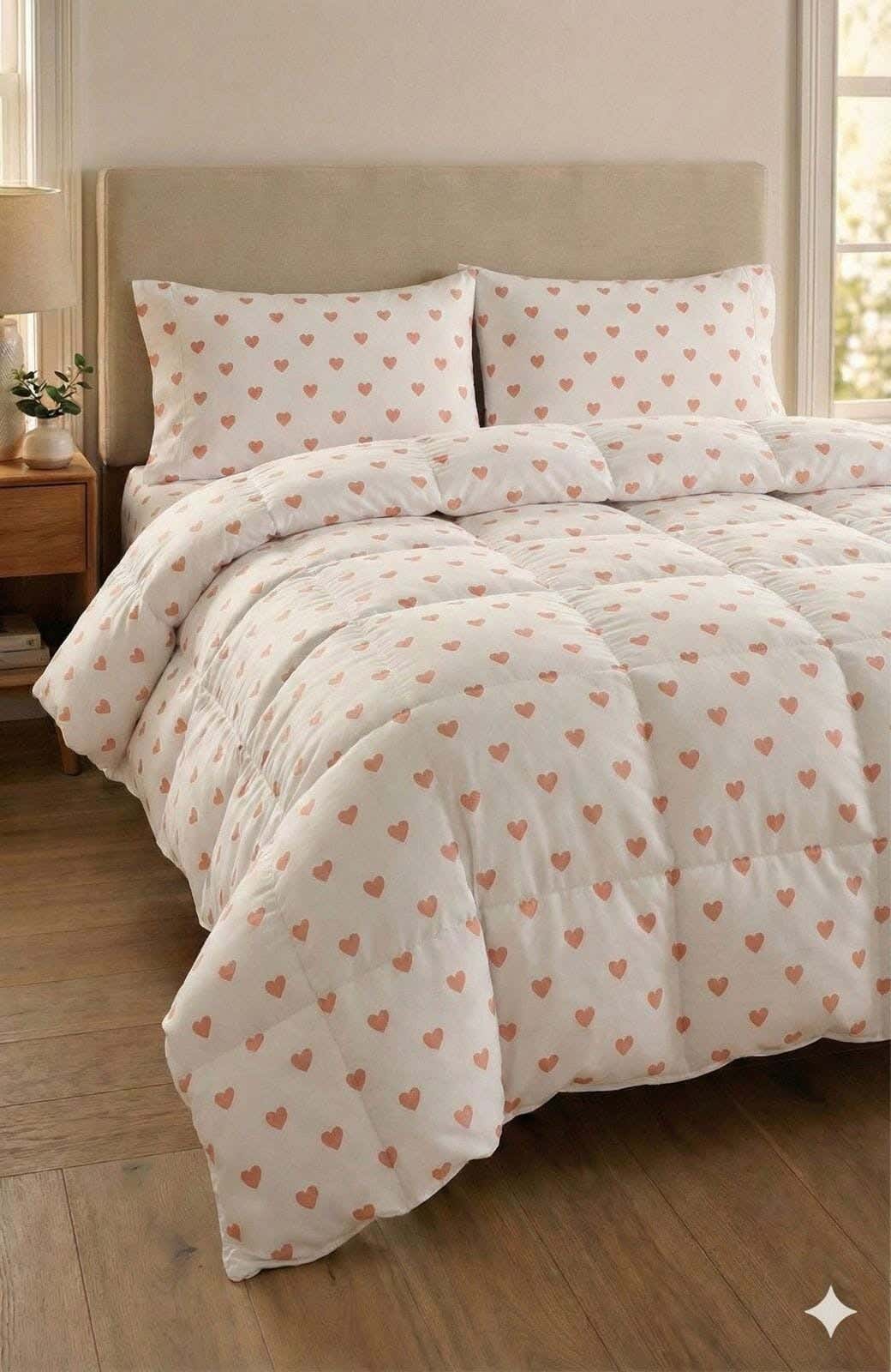 Yarlin Zippered Duvet Cover, Cotton Blend, 1 Piece, 240X220cm, Little Lemon Hearts Design - Multicolor