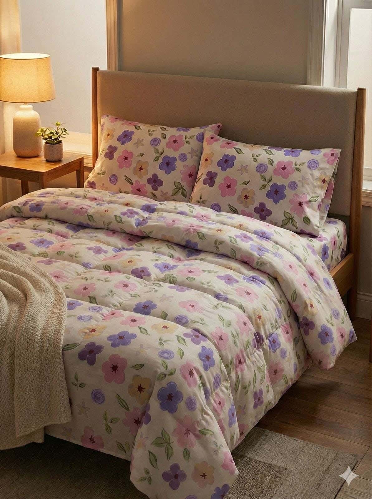 Yarlin Zippered Duvet Cover, Cotton Blend, 1 Piece, 240X220cm, Floral Design 2 - Multicolor