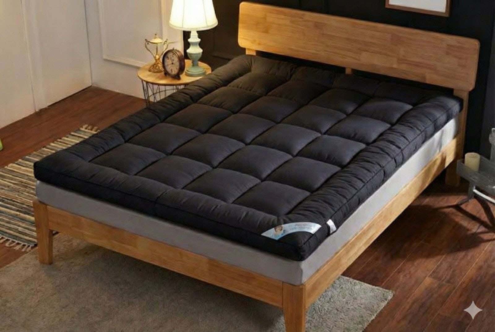 Soft Mattress Topper, Cotton Blend, One Piece, 100X195 cm, Basic Design - Black