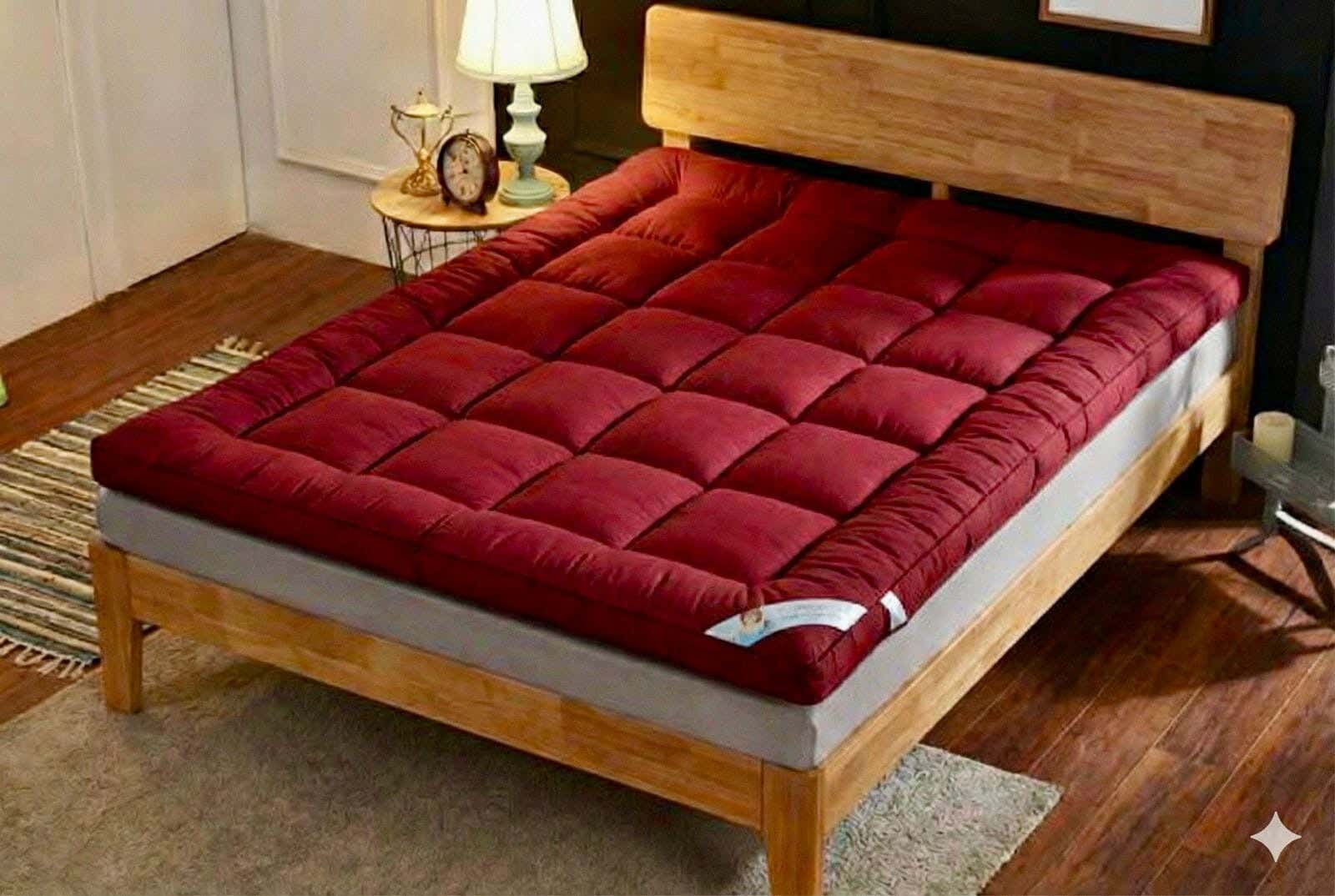 Soft Mattress Topper, Cotton Blend, One Piece, 100X195 cm, Basic Design - Red