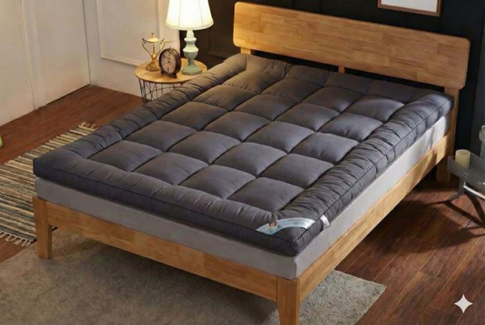 Soft Mattress Topper, Cotton Blend, One Piece, 180X200 cm, Basic Design - Dark Gray
