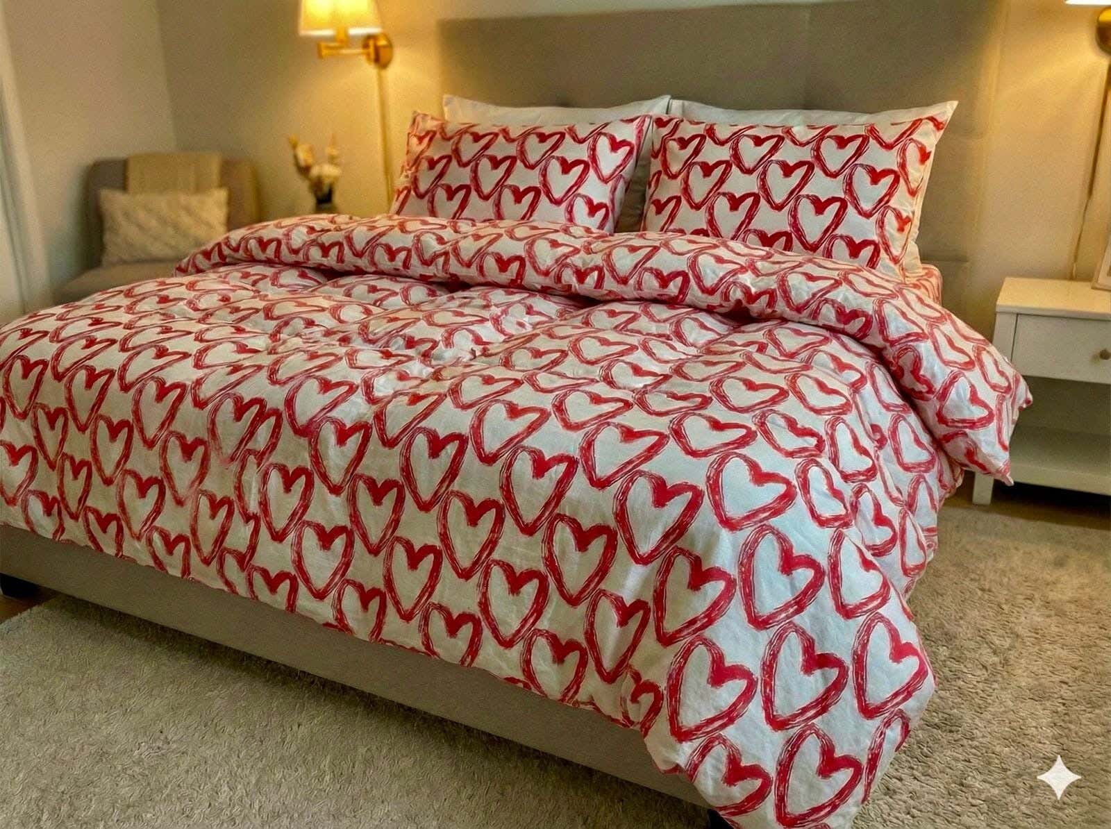 Yarlin Zippered Duvet Cover, Cotton Blend, 1 Piece, 240X220cm, Large Red Heart Design - Multicolor
