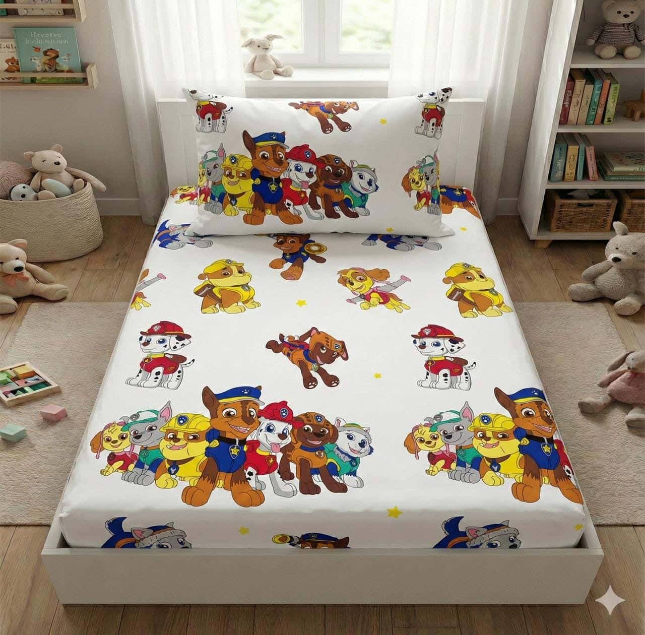 Yarlin Children'S Fitted Sheet Set, Cotton Blend, 2 Pieces, 200X120cm, Happy Dogs Design - Multicolor