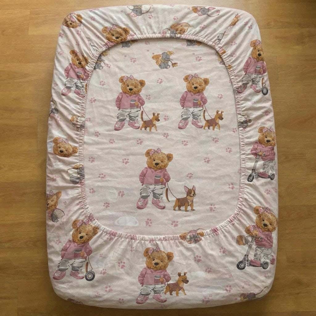 Yarlin Fitted Sheet Set, Cotton Blend, 2 Pieces, 120X70cm, Hello Teddy & Shelby Design - Multicolor